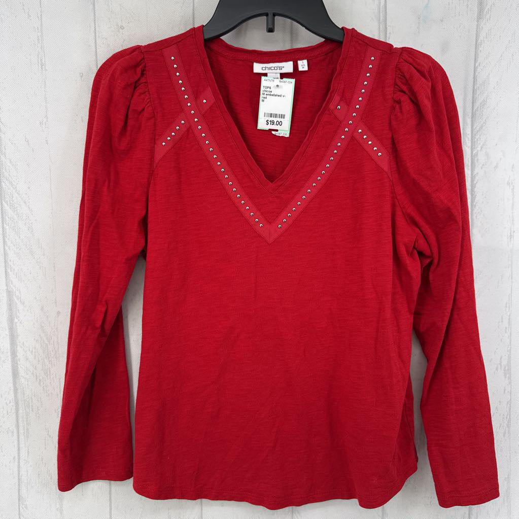 M embelished v-neck l/s tee