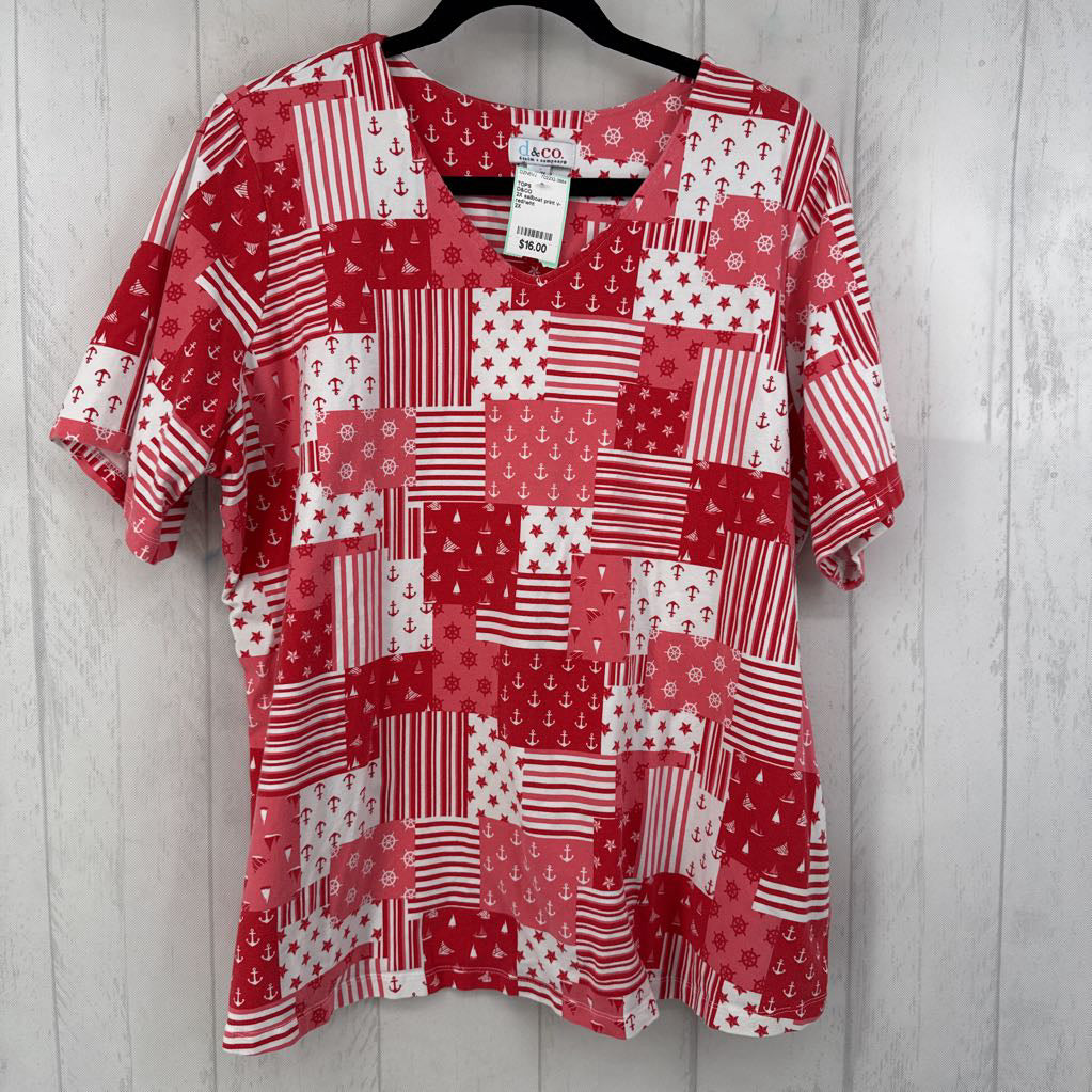 2X sailboat print v-neck s/s tee