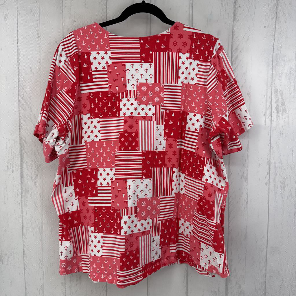 2X sailboat print v-neck s/s tee