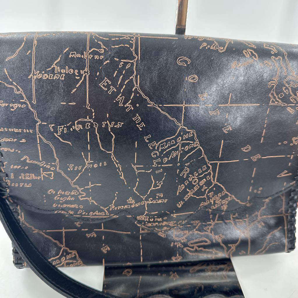 scallop map print flap crossbody