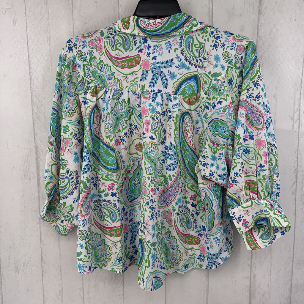 M paisley print button down 3/4 slv top