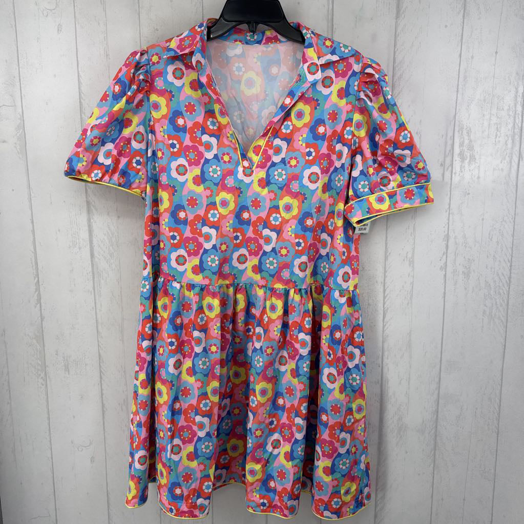 XXL flo print v-neck s/s dress