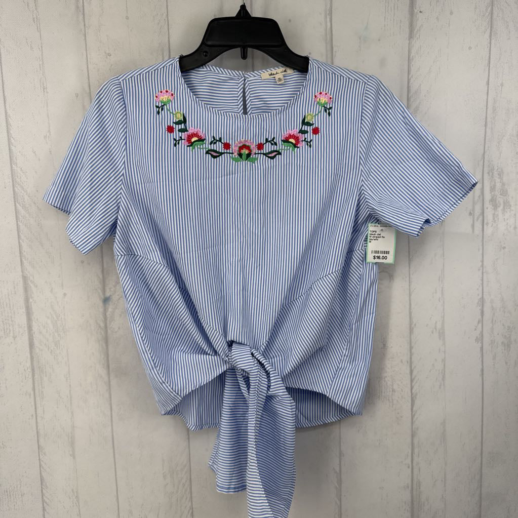 M striped flo embroidered s/s top