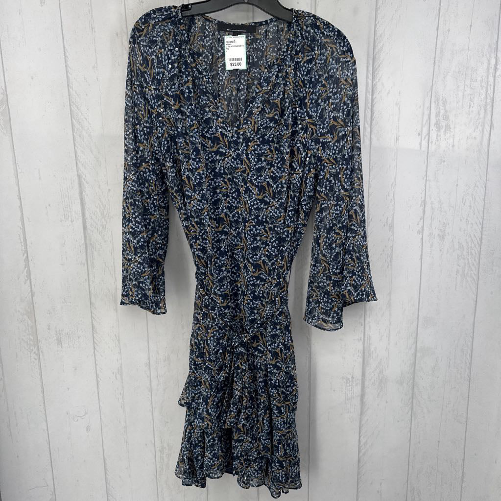L flo print belted l/s dress