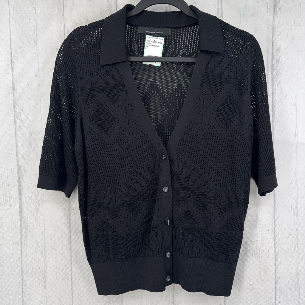 L crochet button front s/s cardi