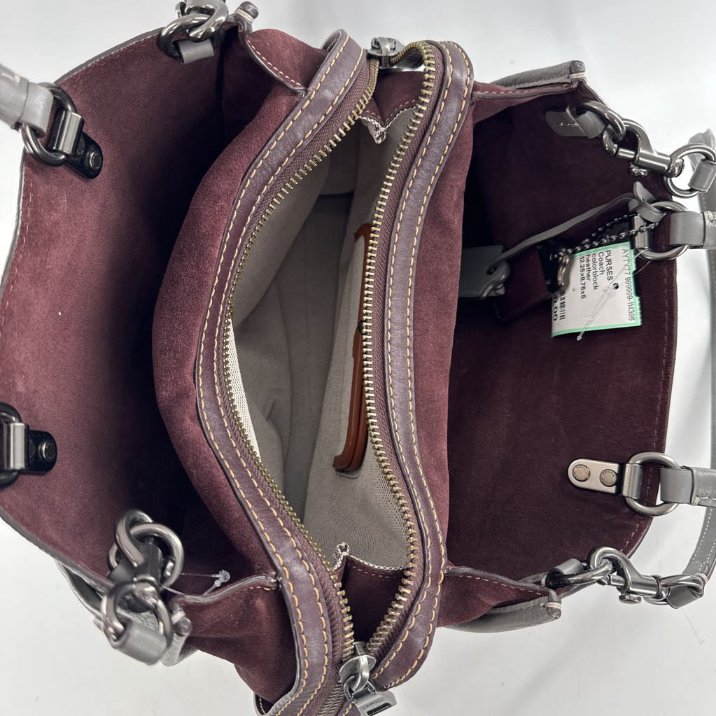 colorblock pebbled/suded side satchel