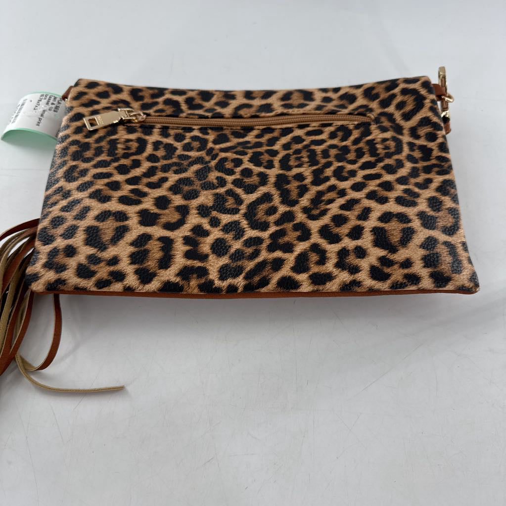tassel animal print flap clutch/wristlet