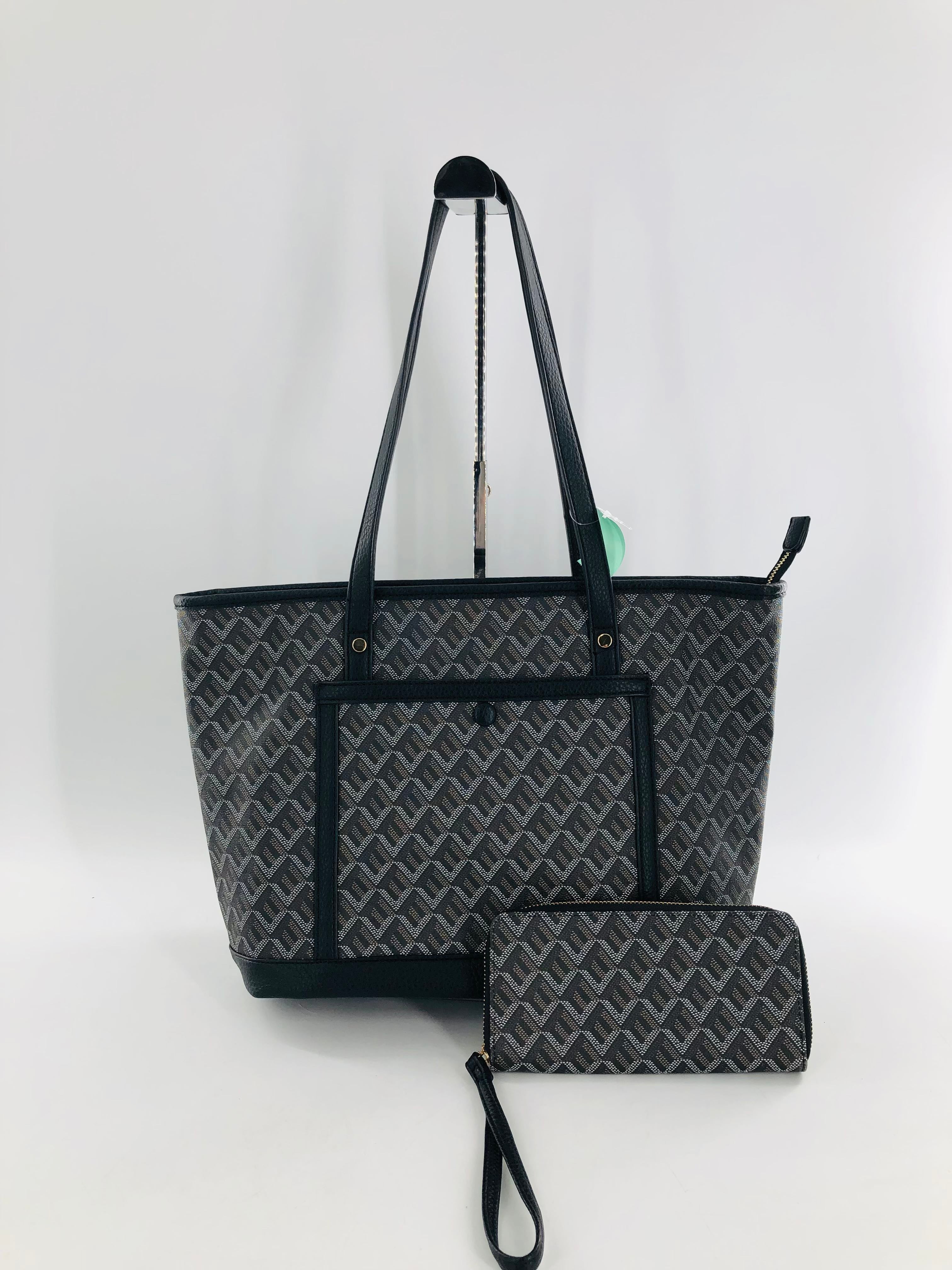 2pc geometric pattern tote w/ zip around wallet