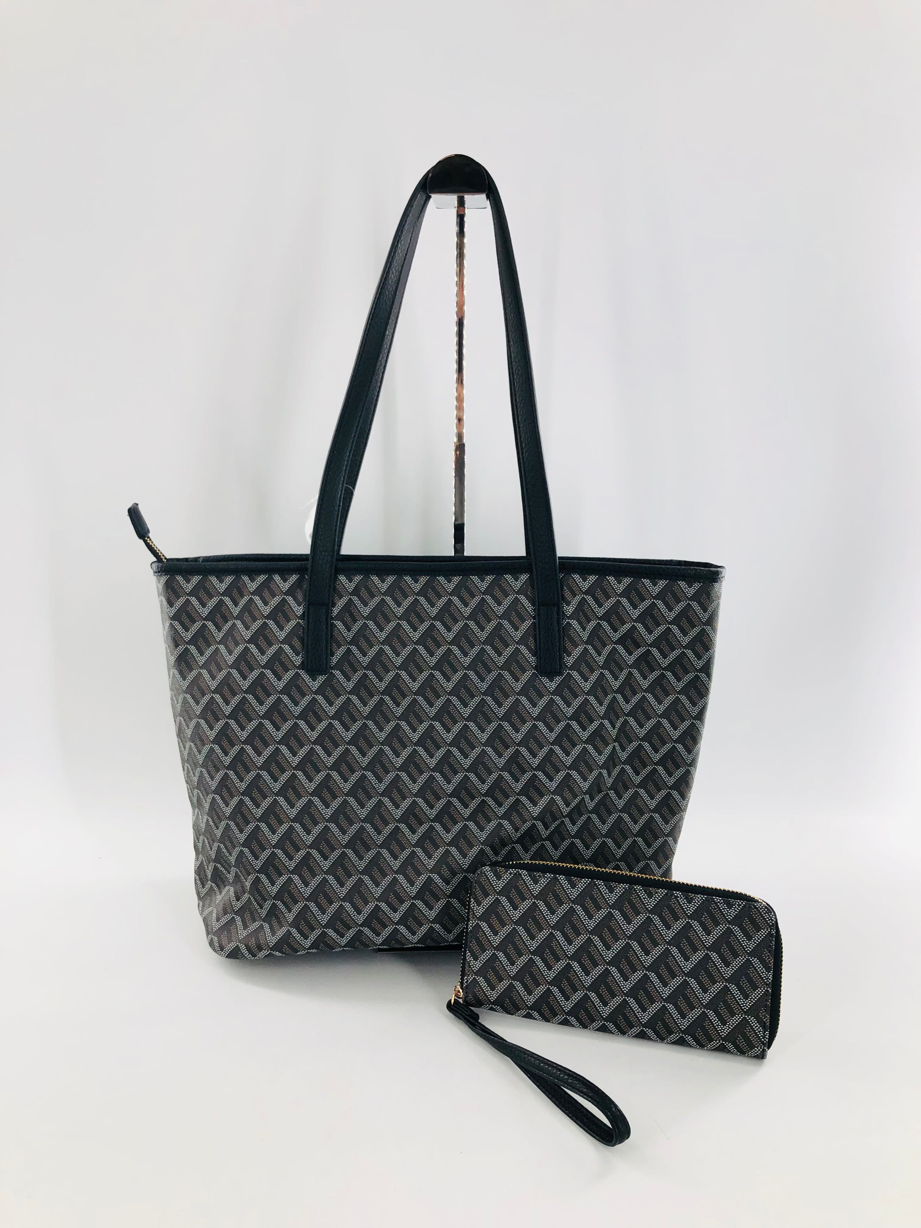 2pc geometric pattern tote w/ zip around wallet