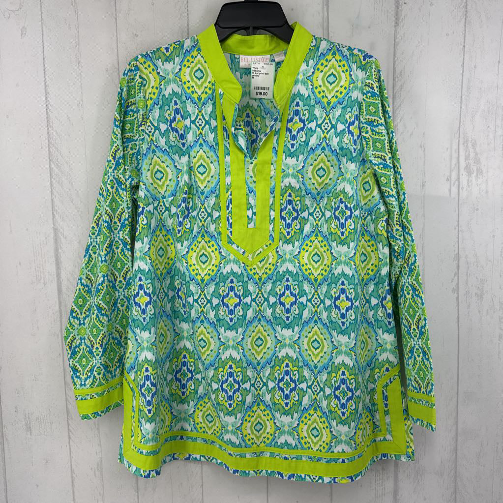 M ikat print split neck l/s tunic