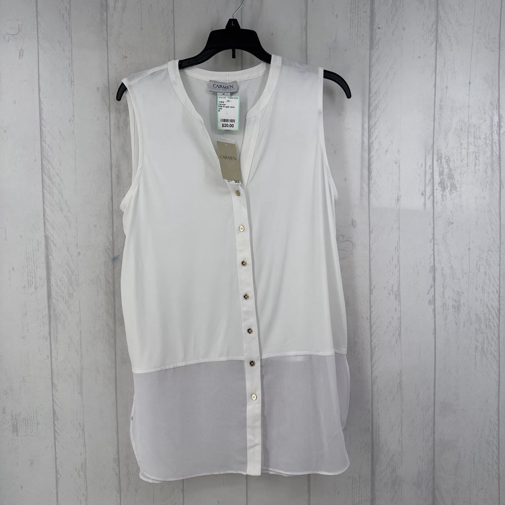 R48 M split neck button down slvls top