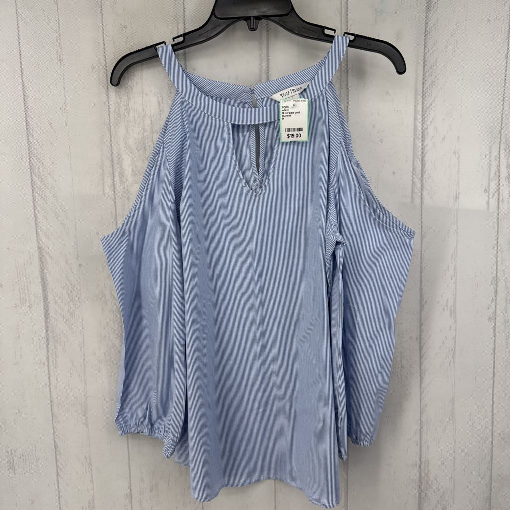 14 striped cold shoulder l/s top