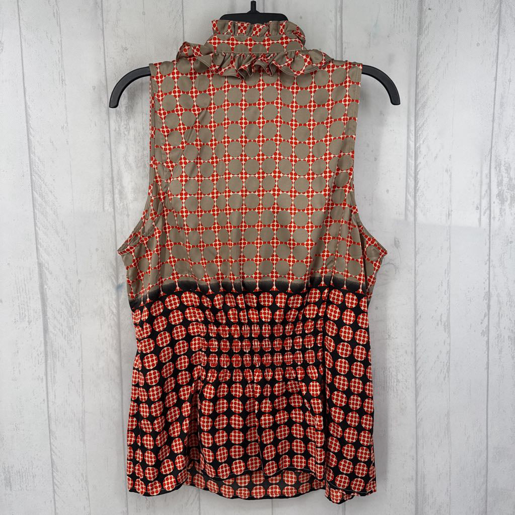 XL printed ruffled slvls top