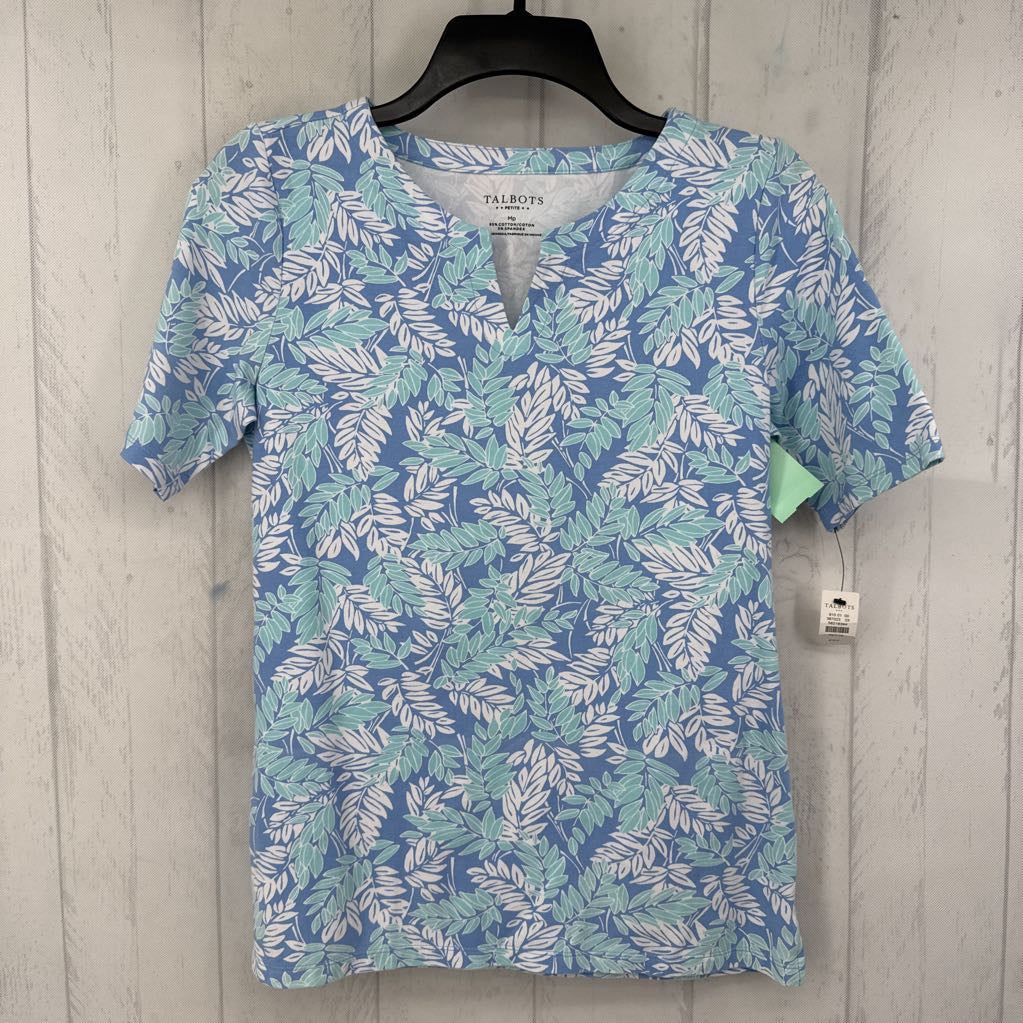 Mp leaf print notch neck s/s tee