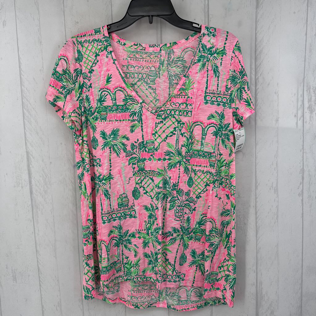 M leaf print v-neck s/s tee