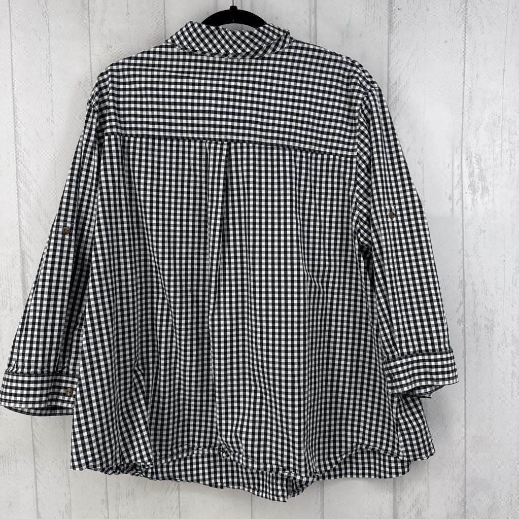 3X plaid button down 3/4 slv top