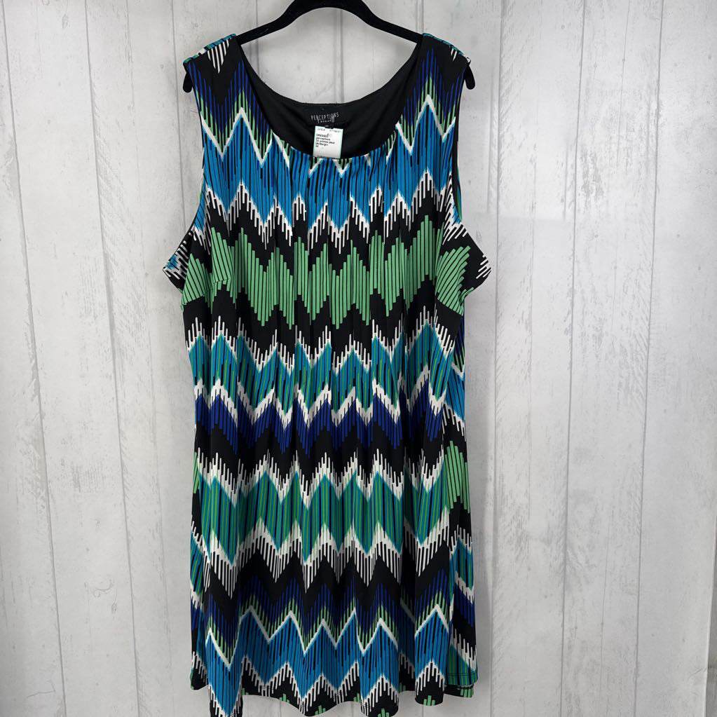 3X printed pleat front slvls dress