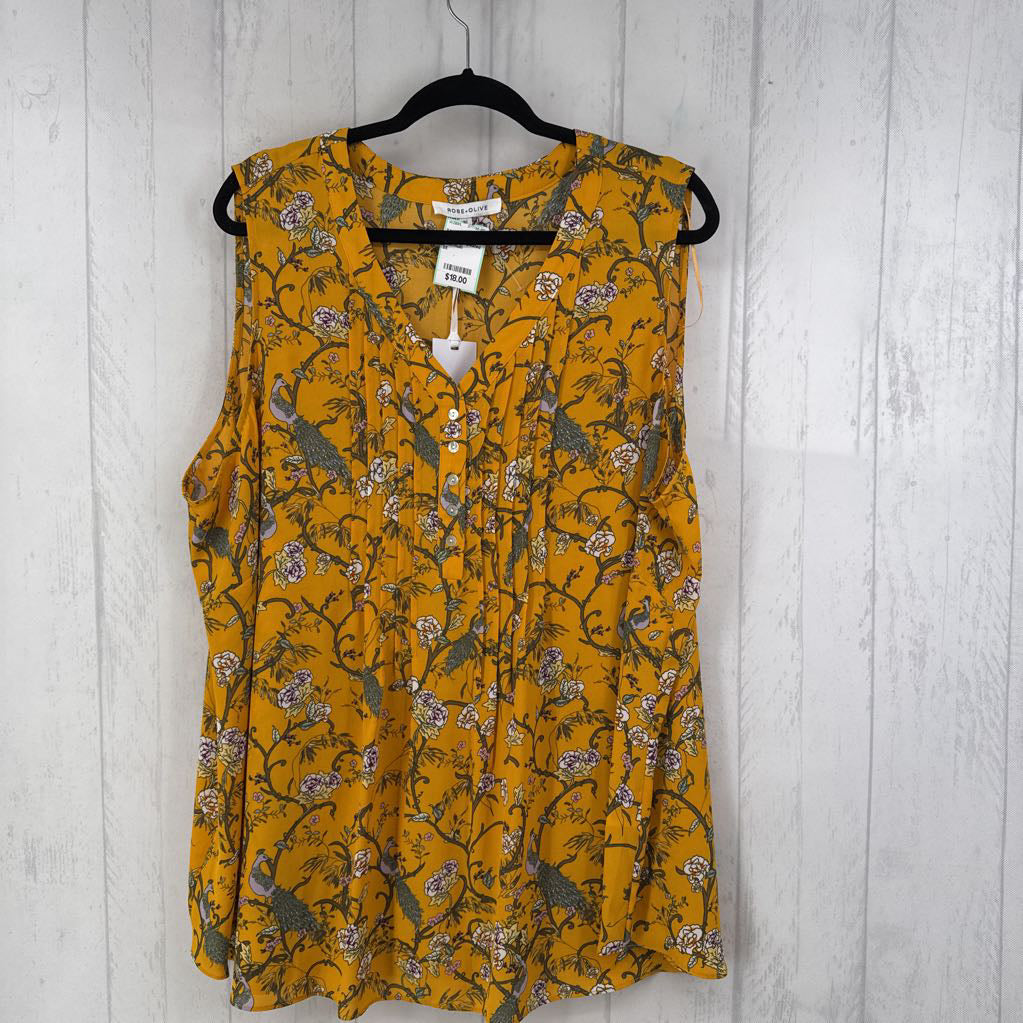 3X flo print pleated front tank