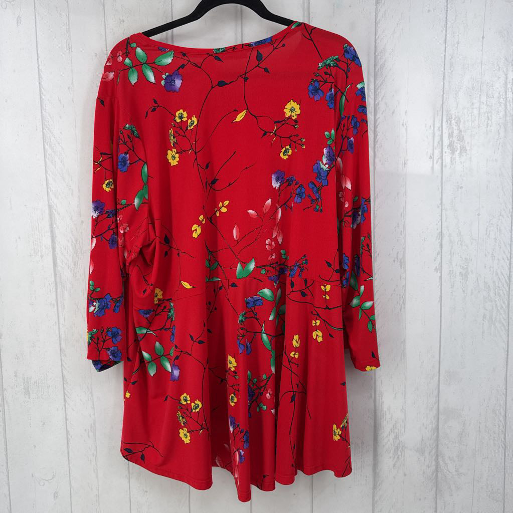 3X flo print scoop neck 3/4 slv hi-lo top