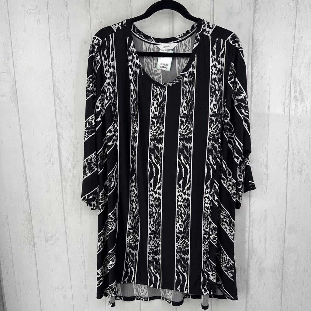 3X animal print scoop neck 3/4 slv top