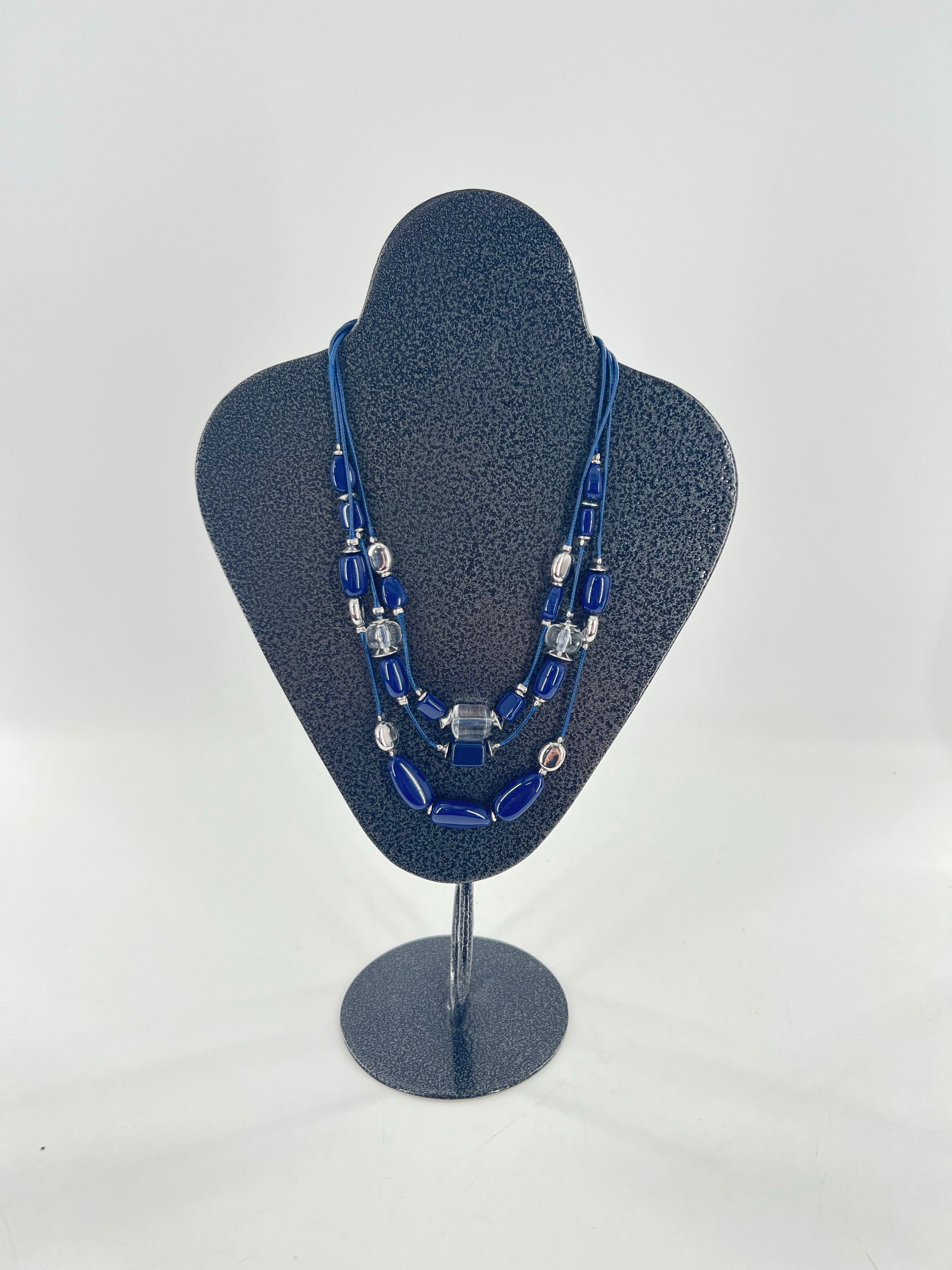 R35 12" navy stone triple strand necklace