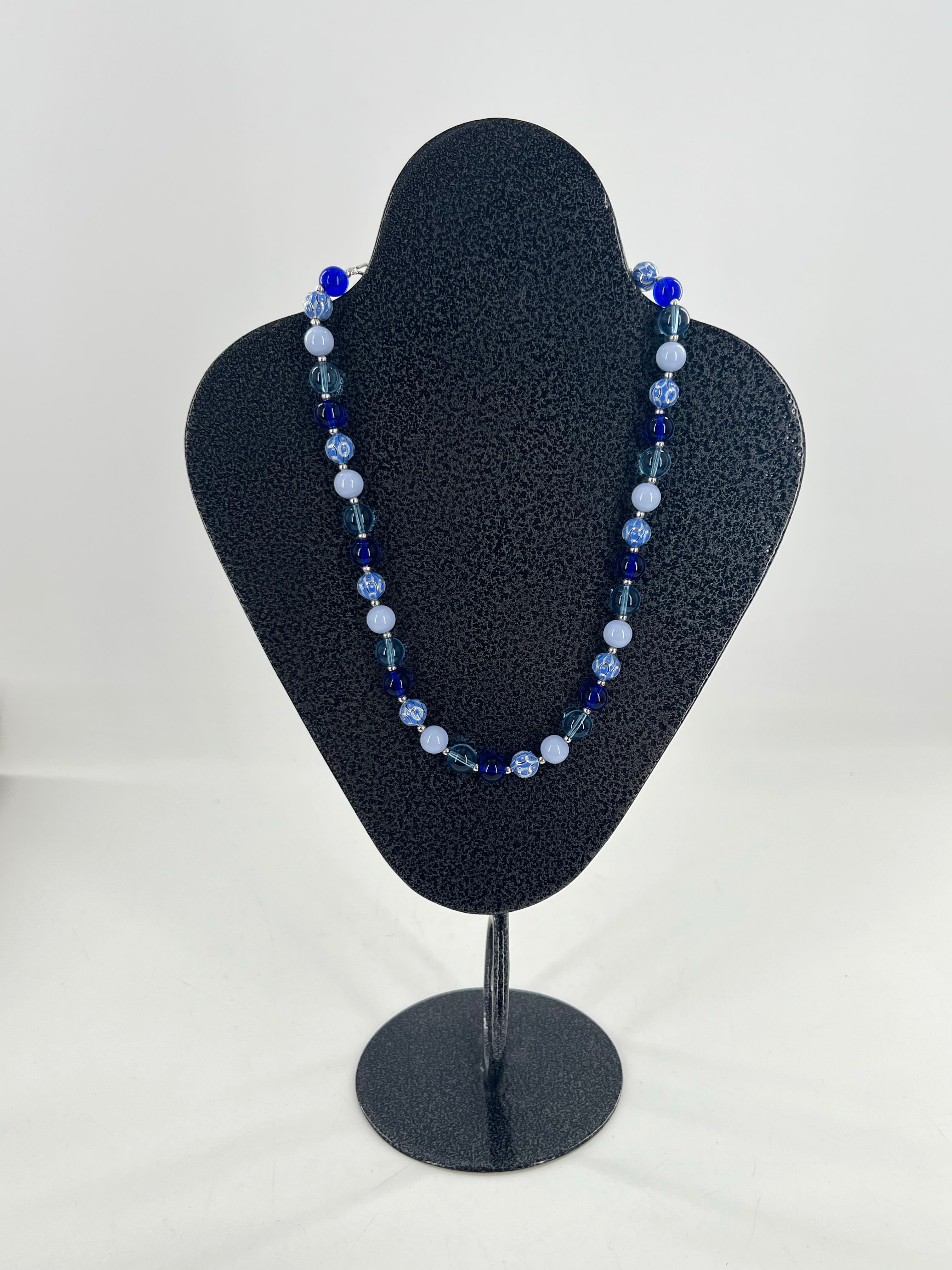 10" blue round beaded necklace & earrings