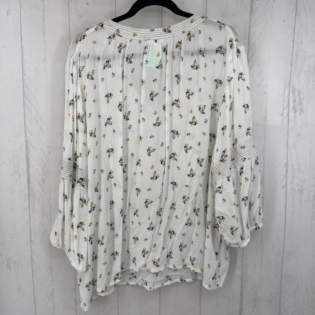 3X flo print tassel tie l/s top