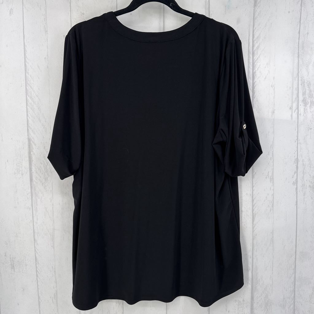 3X split neck button front tab slv top