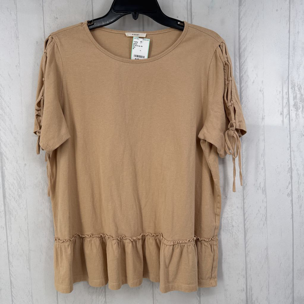 M lace-up slv peplum top s/s