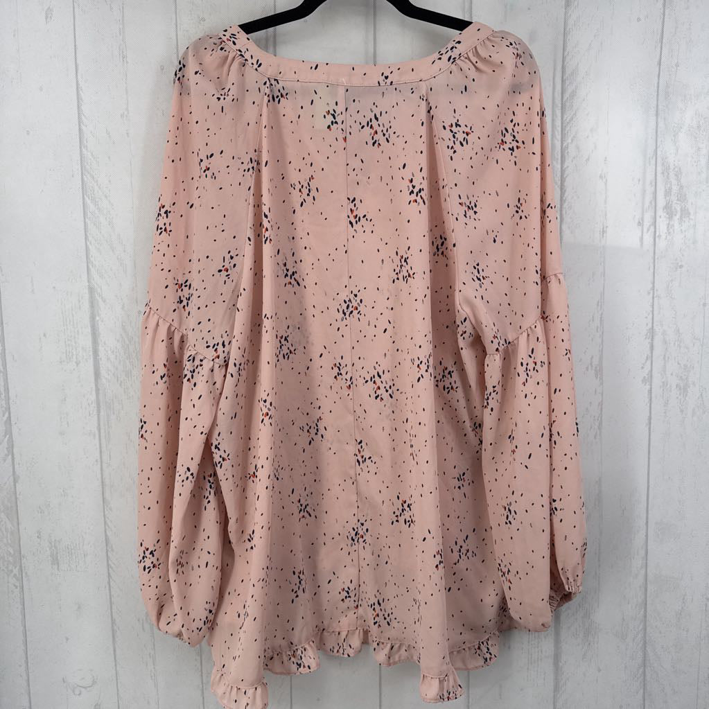 XXL printed lace-up l/s top