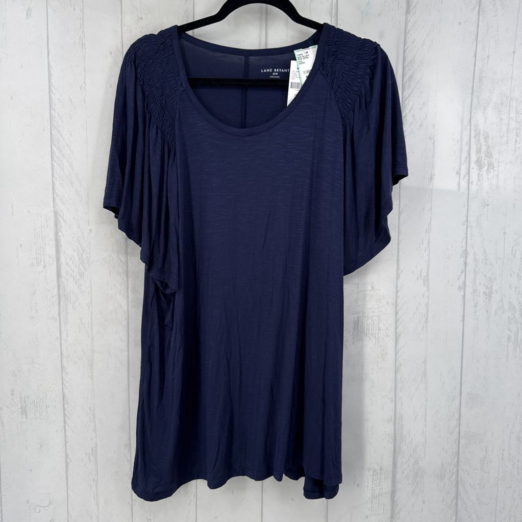 R43 22/24 smocked flutter slv tee