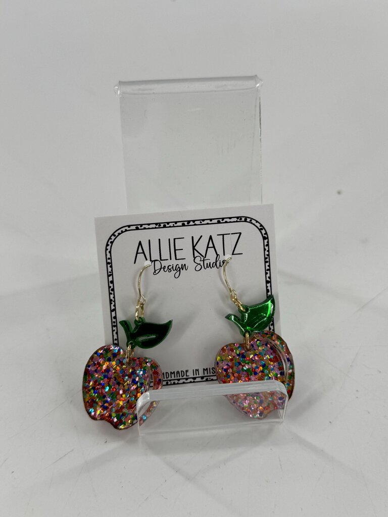 glitter apple earrings
