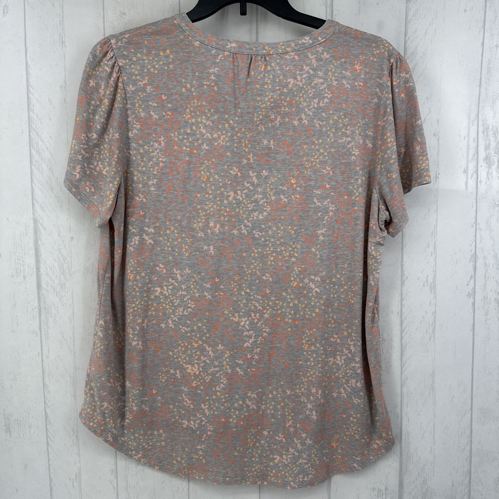 XXL printed button front v-neck s/s top