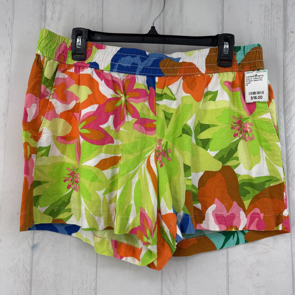 M linen blend flo print shorts