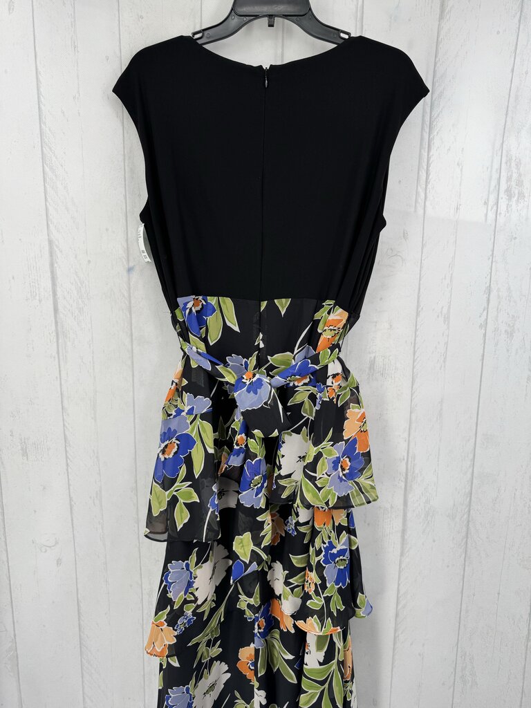 L belted flo print bottom slvls dress