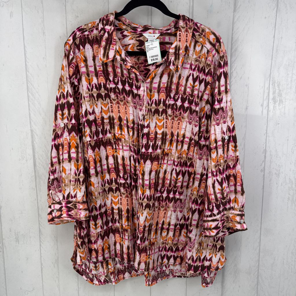 3X printed button down 3/4 slv top