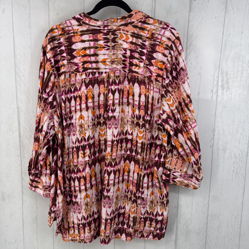 3X printed button down 3/4 slv top