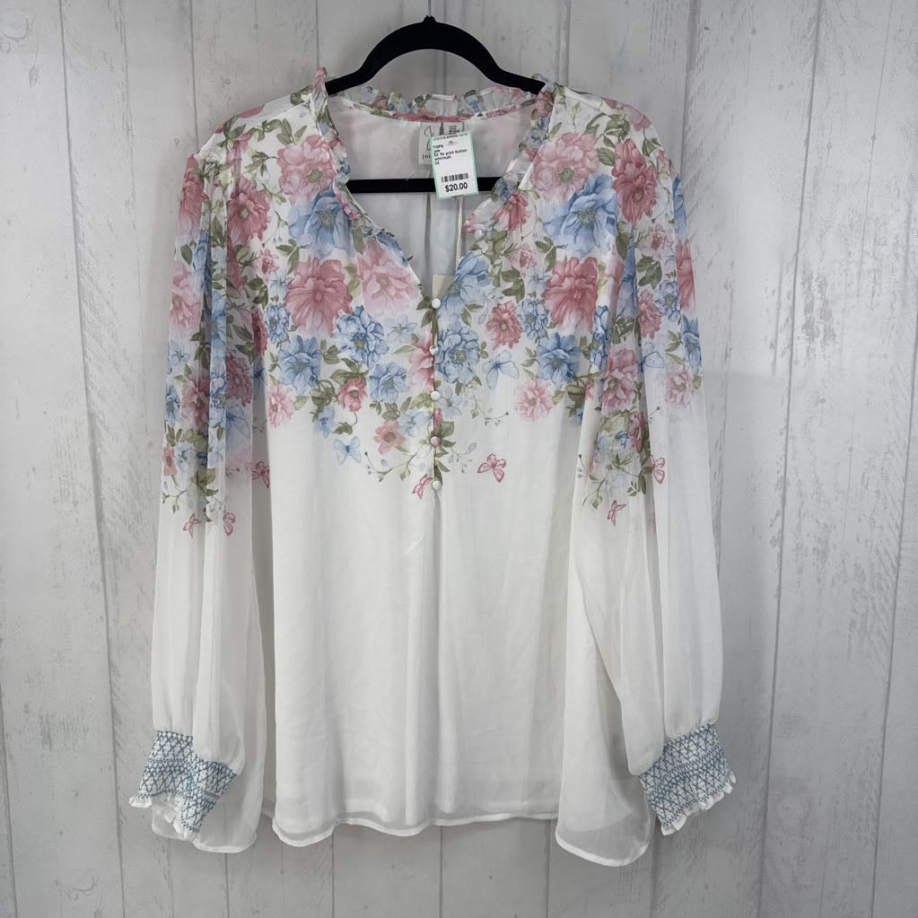 3X flo print button front l/s top