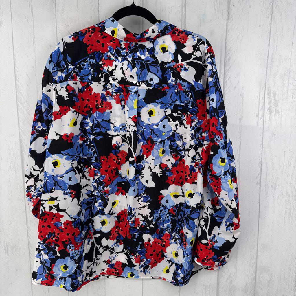 2X flo print button down l/s top