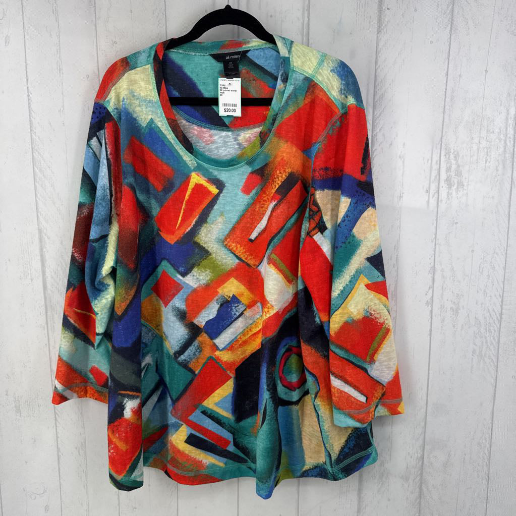 3X printed scoop neck l/s top