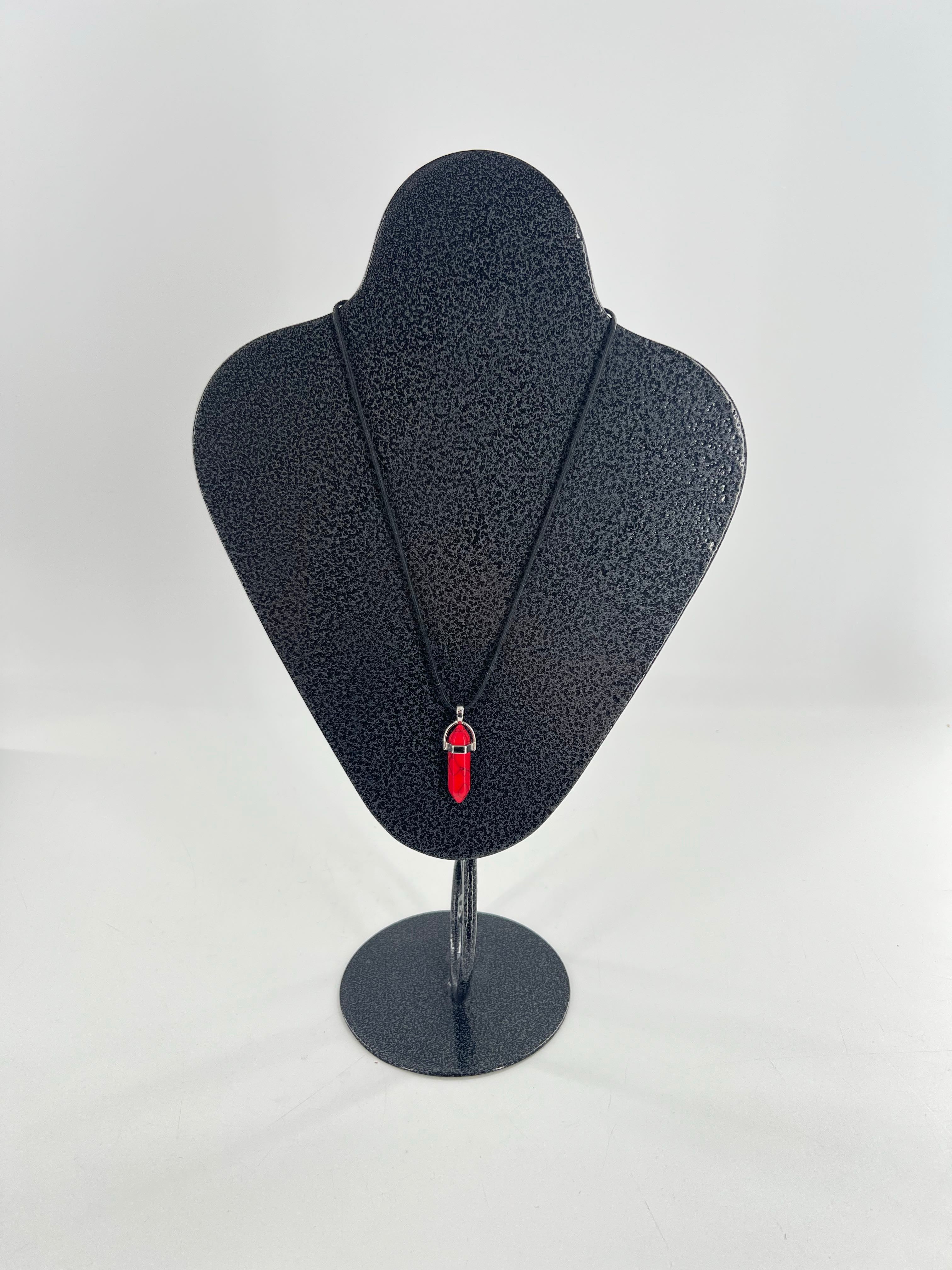 12" black cord red stone pendant necklace