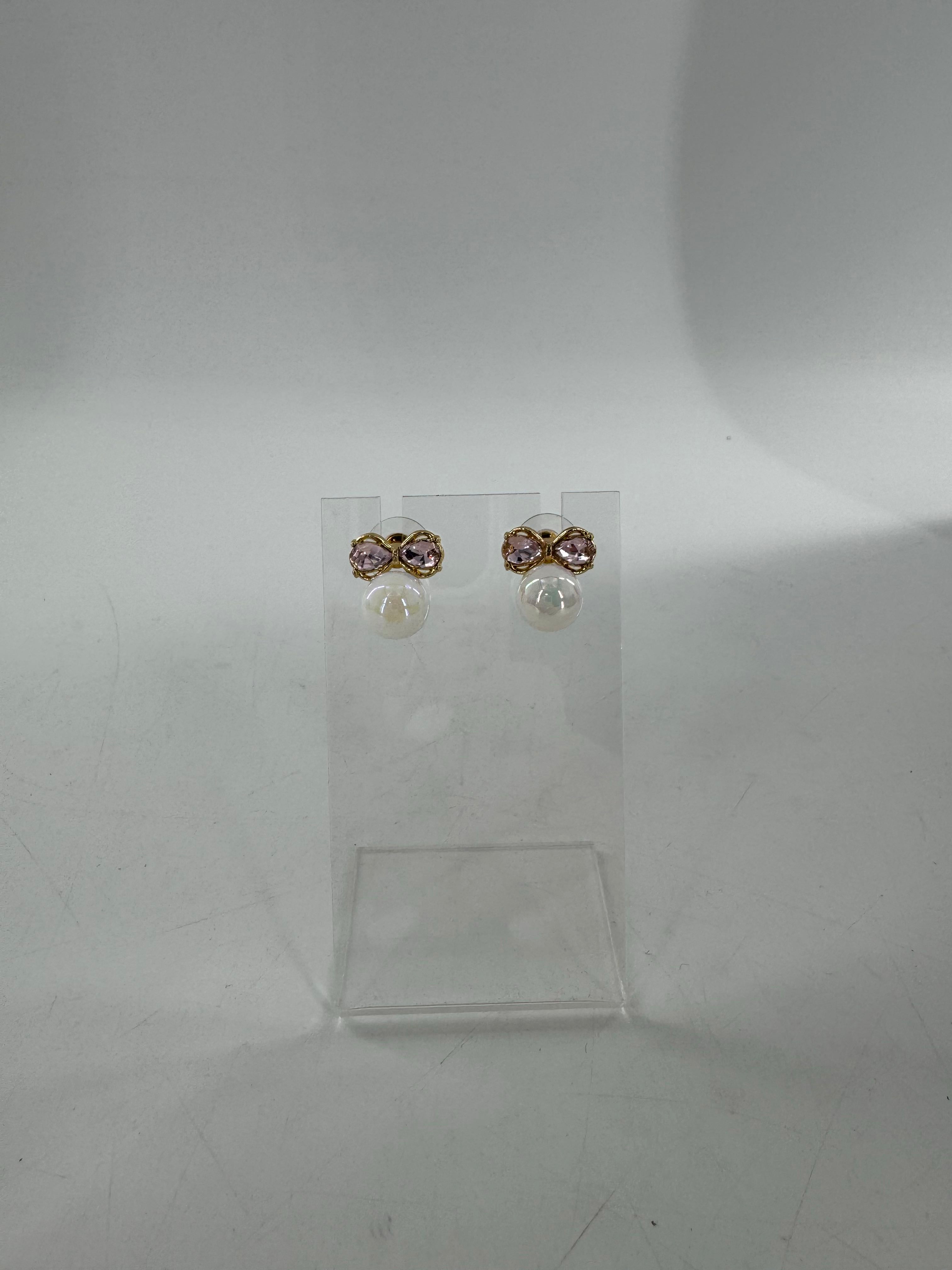 pnk bow & pearl earrings