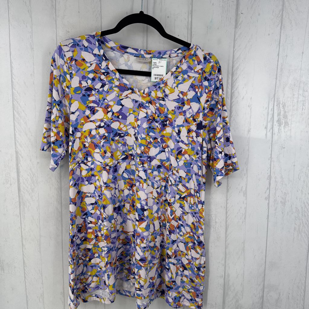 M printed v-neck s/s top