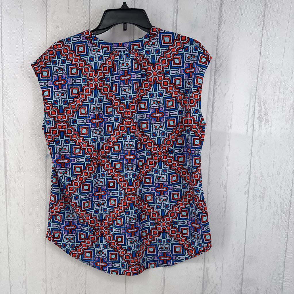 M printed split neck cap slv top