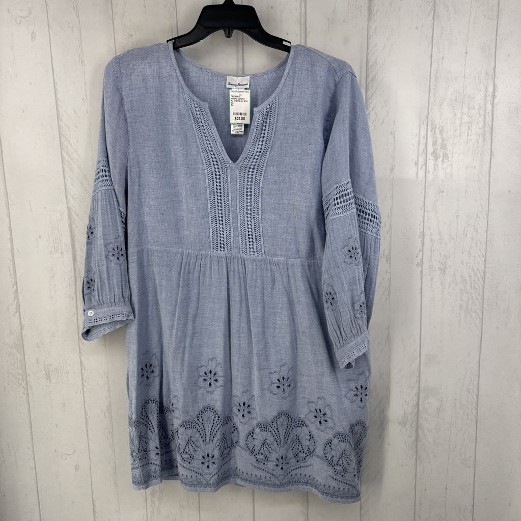 XL chambray wric-rac detail l/s dress