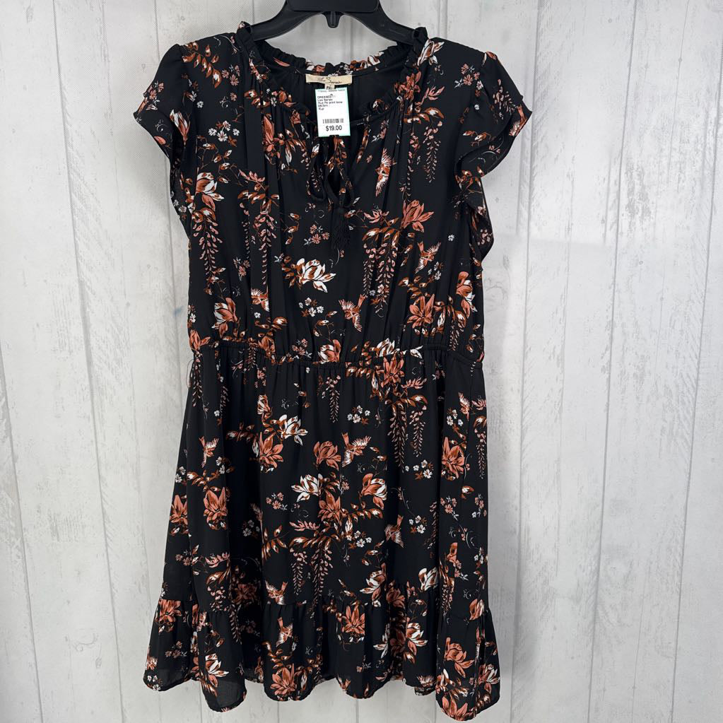 XLp flo print bow front ruffled slv dress s/s
