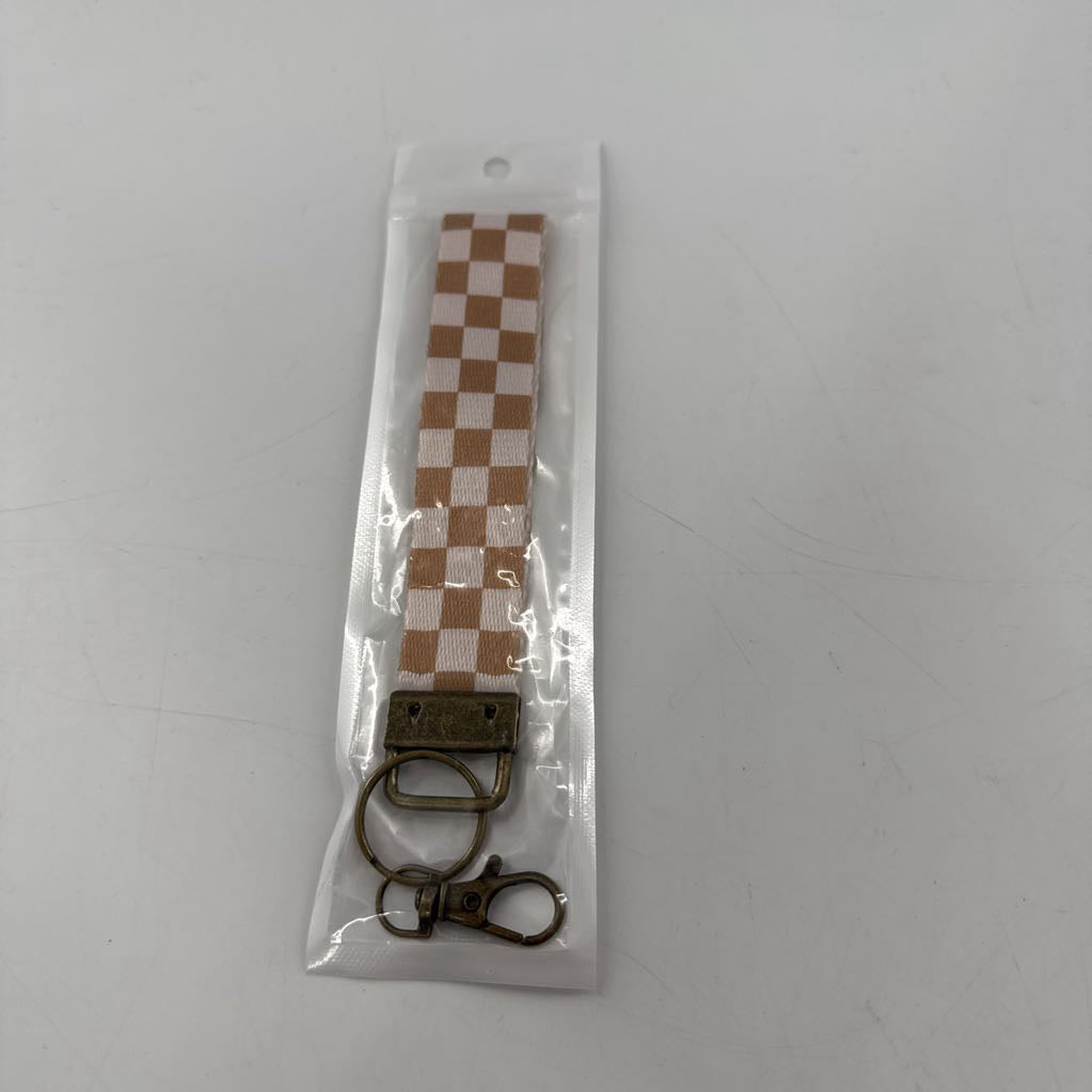 wristlet keychain lanyard-brown check