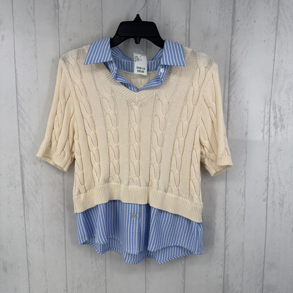 M cable knit layered sweater