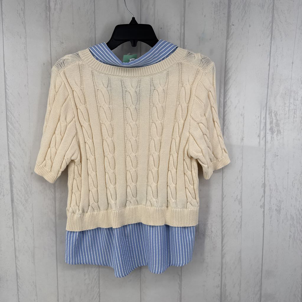 M cable knit layered sweater