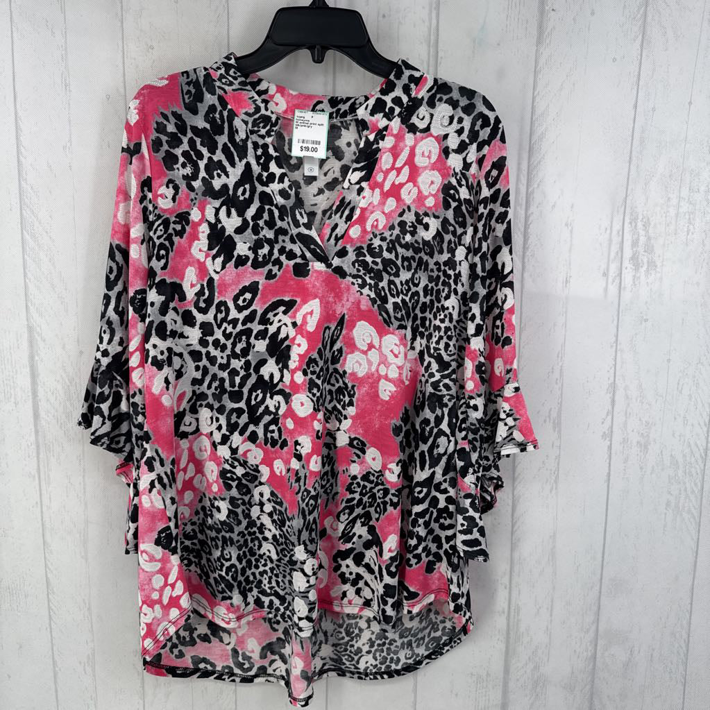 M animal print split neck 3/4 slv tunic